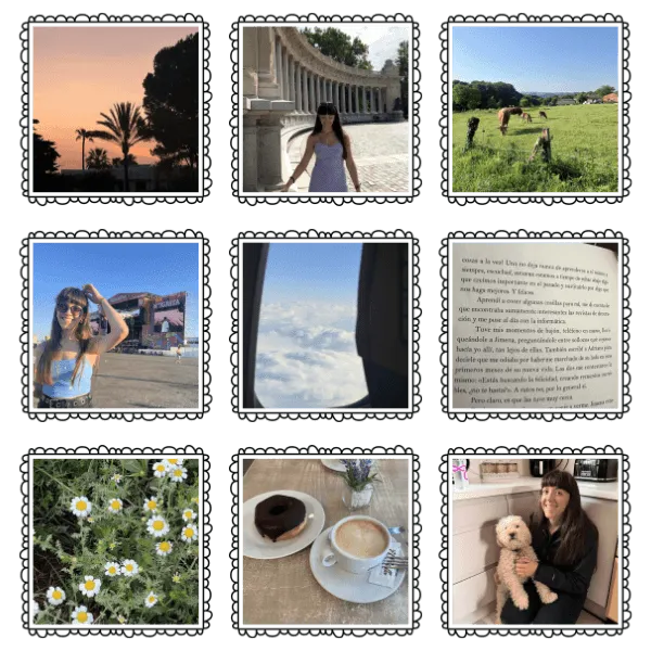 Collage de imágenes donde aparece el lado más personal de Lourdes: animales, libros, conciertos, viajes...